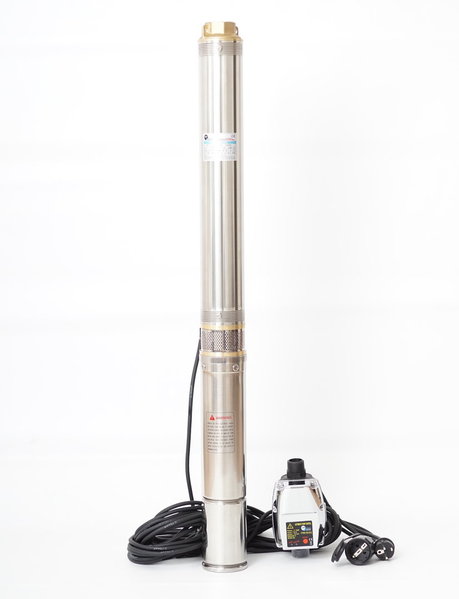 Robuste Tiefbrunnenpumpe 90QJD311 3,5" Sandverträglich 750W 6bar Steuerung PC-15